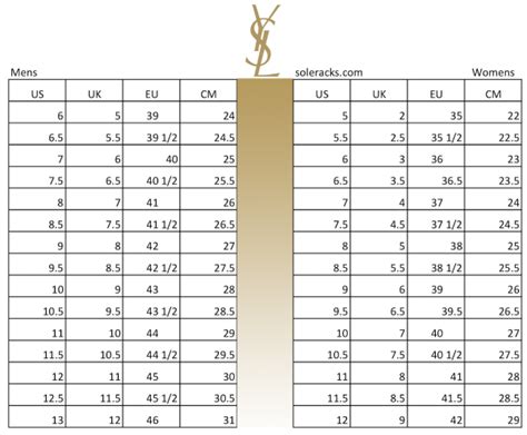 YSL shoe size guide